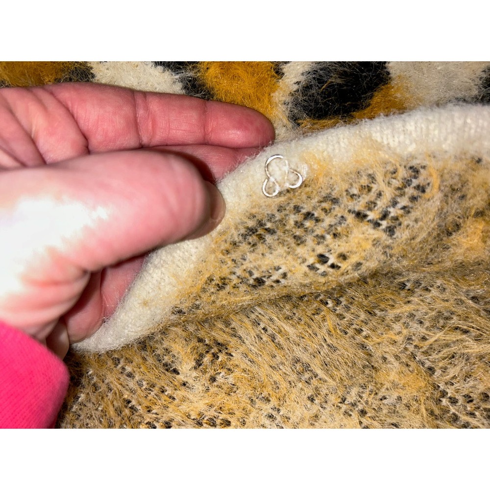 & Merci Boho Mustard Cheetah Print Fuzzy Cardigan Sweater Size Medium - Picture 6 of 8